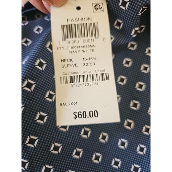 Alfani Shirt Men's Slim Fit Shirt Small 4-Way Navy Blue White - Picture 5 of 5